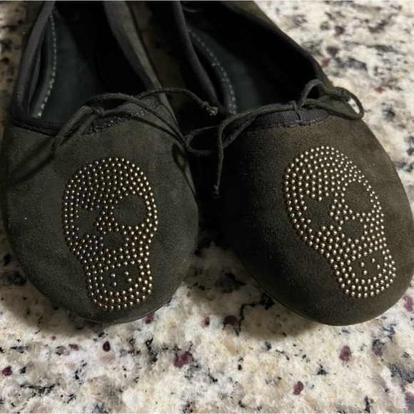 ASH Olive Joe Bis Bow Ballet Flats With Stud Skull 38 Olive Green Grunge - Picture 3 of 9